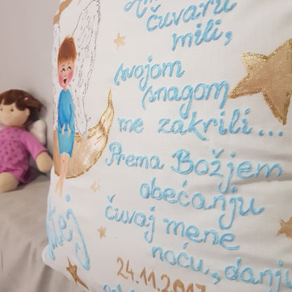 personalizirana oslikana jastučnica za bebe i djecu poklon za rođenje krštenje babinje rođendan unikat